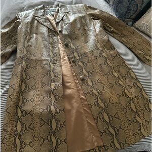 Danier Cream and Brown  leather car coat / Snakeskin Print size 8-10
